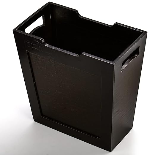 TOPZEA Bamboo Waste Basket Rectangular Slim Trash Can Wood Wastebasket with Handles Wooden Small Garbage Can Trash Bin for Bathroom Office Kitchen Craft Room Bedroom RV 10.5x 6x 11 Black
