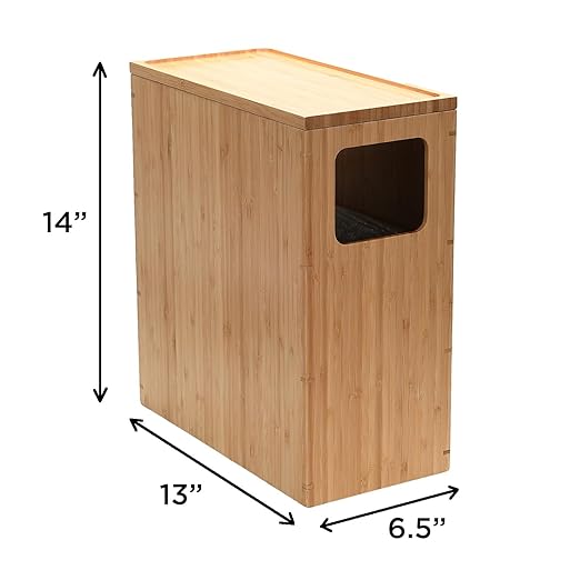 MobileVision Bamboo Slim Trash Can with Lid Waste Basket for Bathroom Bedroom Office Vanity Salon or Spa Small Spaces Rectangle Bag Liners Included