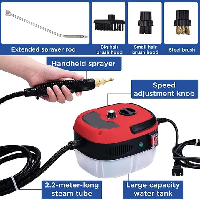 Car Steam Cleaner 2500w High-Temp Portable Machine Shaker Plus Steam Cleaner 2500w Handheld High-Temperature Pressurized SteamCleaner With Gloves for Home Auto Detailing (Orange)