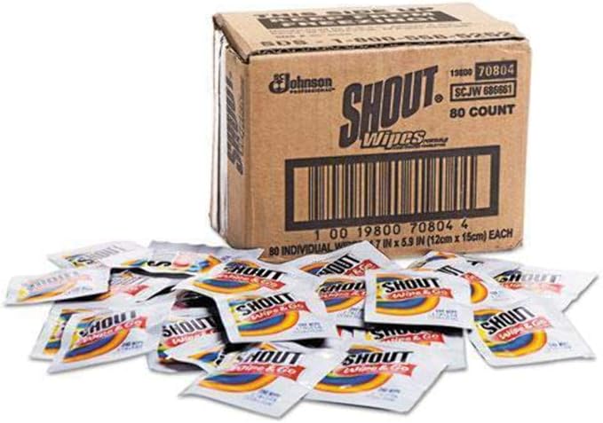 SC Johnson Shout 686661 Wipe &amp Go Instant Stain Remover 4.7 x 5.9 80 Packets Pack of 1