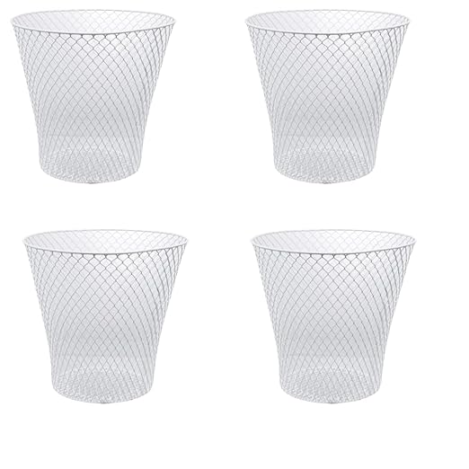 Generic SOL MAR White Wired Mesh Waste Basket 4 Pack 10.75 in Tall (2.72 Gallons = 10.89 Quarts = 10.3 Liters of Volume) Office Classroom Crafts Bathroom Garden Plant Cover Bonus Item Ettec