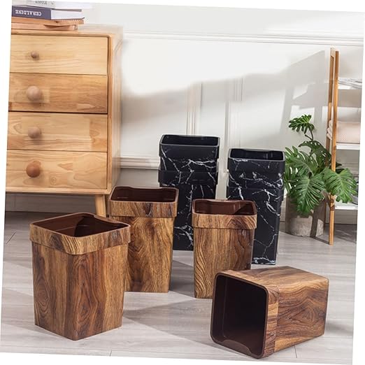 Wood Grain Waste Container Retro Style Trash Can for Bathroom Bedroom and Kitchen Stable Structure Easy to Clean Nordic Design Wastebasket