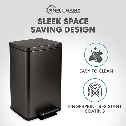 Simpli-Magic 13.2 Gallon (50L) Step Trash Can – Kitchen Garbage Can with Slow-Close Lid – Odor Control Hands-Free Easy to Clean Brushed Stainless Steel