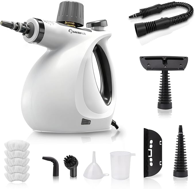 Steam Disinfection Cleaner Handheld Pressurized Steamer with 9-Piece Accessories for Multi-Surface Cleaning Natural Sanitization for Kitchen Floor (1 x Steam Cleaner Kit + 4 Fiber Cloths)