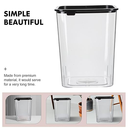 Transparent Plastic Square Trash Can Wastebasket for Bathroom Bedroom Office Open Lid Secure Garbage Container with Pressing Lightweight Bin for Home Kitchen