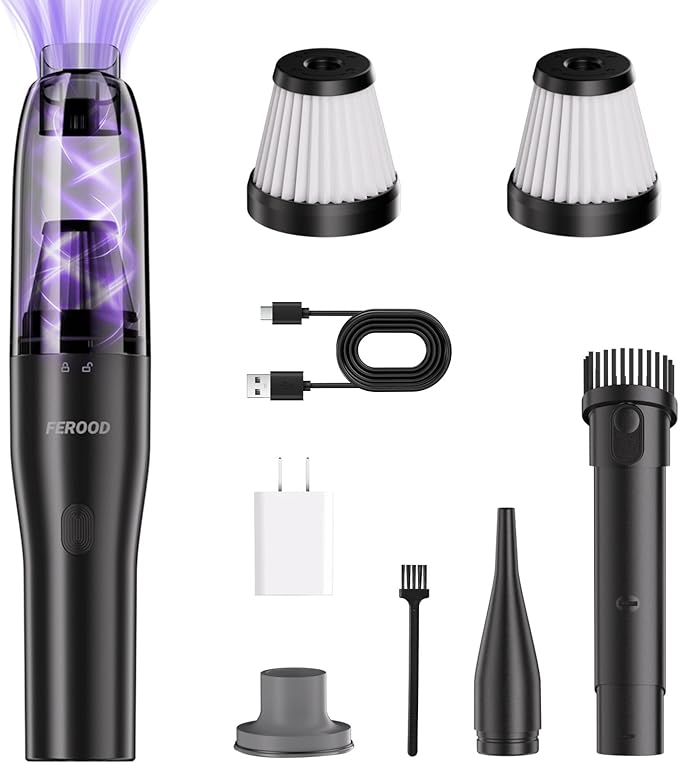4-in-1 Mini Vacuum Cleaner Small Hand Held Vacuum Cordless Strong Suction Ultra-Quiet 60dB 0.85 lb for CarDeskDrawerHome Air Duster/Inflator/Pump USB Rechargeable Washable Filters