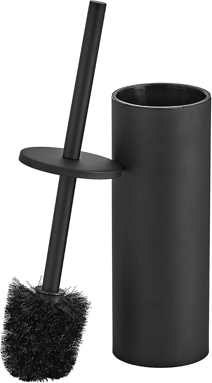 Matte Black Toilet Brush and Holder Set - Stainless Steel Toilet Bowl Scrubber with Replaceable Head &amp Splash Guard