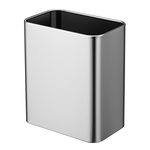 TIPGO Small Metal Trash Can 2.1 Gallon Slim Trash Can for Bathroom Wastebasket Garbage Bin for Bedroom Office Kitchen Under Sink (Silver)