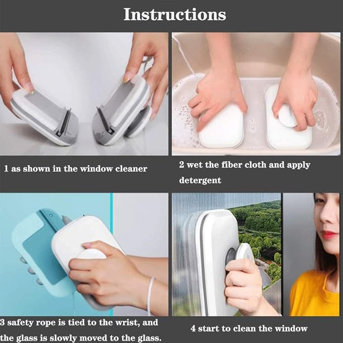 Glass Wiper Cleaner for Glazed Windows Thickness (3-10 mm) Magnetic Window Cleaner Wiper Glass Washing Cleaning Tool Brush