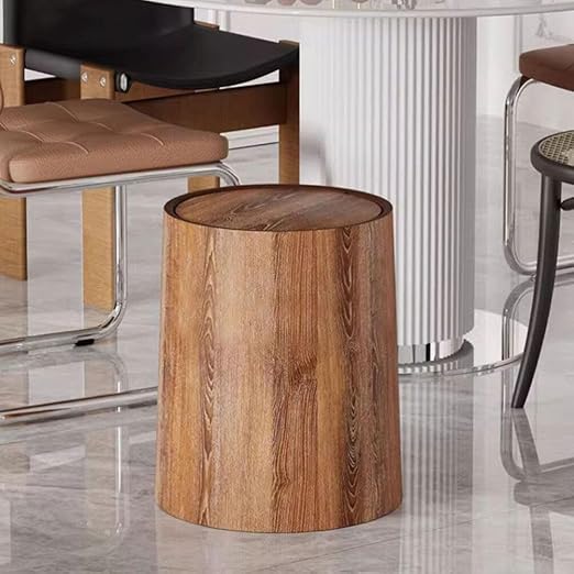 Imitation Wood Grain Swing Lid Garbage Can Waste Bin with Flip Lid for Kitchen Bathroom Office Elegant Household Trash Can for Living Bedroom Multi-Scene Use