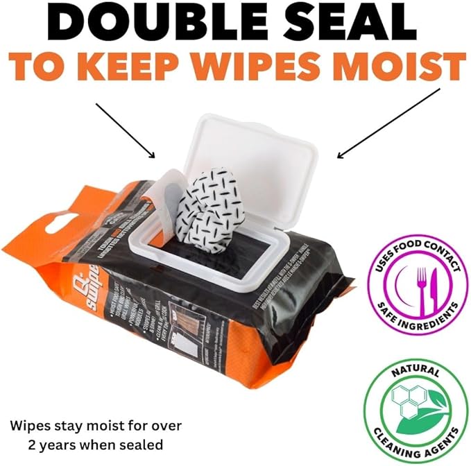 Proud Grill Q-Swiper Grill Cleaner Set - Bristle &amp Wire-Free Brush with Scraper &amp 80 Moist Wipes - BBQ Smoker Cleaner Kit Safe for Outdoor Griddle Grates Grease &amp Grime Remover Barbecue