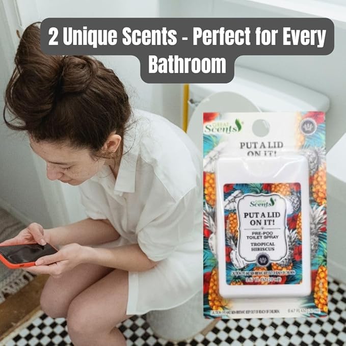 Great Scents Pre-Poop Toilet Spray 4 Pack Tropical Hibiscus &amp Twisted Citrus Scents 0.67 fl oz Each Odor Eliminator with Essential Oils Bathroom Air Freshener with BONUS Barra de Arco-Íris de C