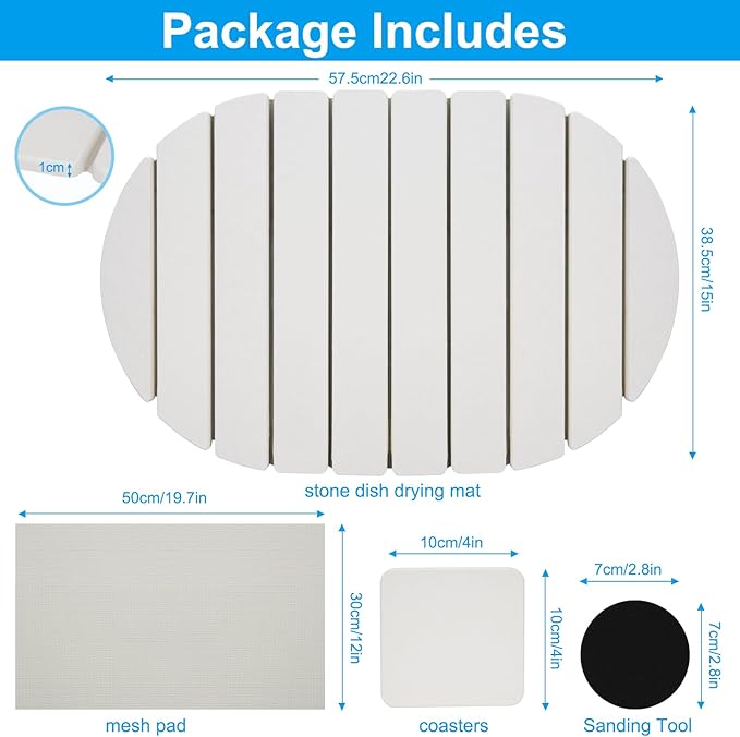 Stone Drying Mat for Kitchen Counter: 24x16 Large Foldable Diatomaceous Earth Dish Drying Mat Super Absorbent &amp Heat-Resistant Quick Dry for Dishes Bottles Cups with 2 Stone Coasters