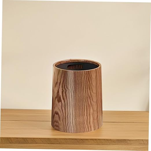 Garneck Rustic Wood Grain Trash Can 8L Plastic Wastebasket Large Capacity Bathroom Kitchen Office Toilet Bin Farmhouse Style Household Garbage Bin