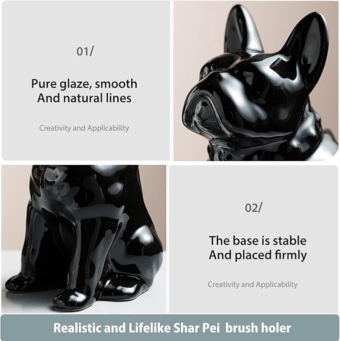 Shar Pei Hideaway Toilet Brush Holder - Concealed Brush Storage Modern Black Ceramic Bathroom Organizer with Sturdy Brush &amp Foam Protection Dog Lover Gift