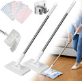 Snap Grip Mini Mop 2026 Disposable Dust Mop with 4 Reusable Cloths Multi Surface Cleaning Flat Dust for Dry Wet Disposable Pads for Kitchen Wall Bathroom Toilet Corners(White 2)