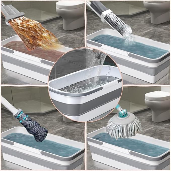 Large Flat Mop New Upgrade Style Large Flat Mop for Wet and Dry Use360 Rotating Dust Mop with Dewatering Scraper with 2 Scraper 12027(White)