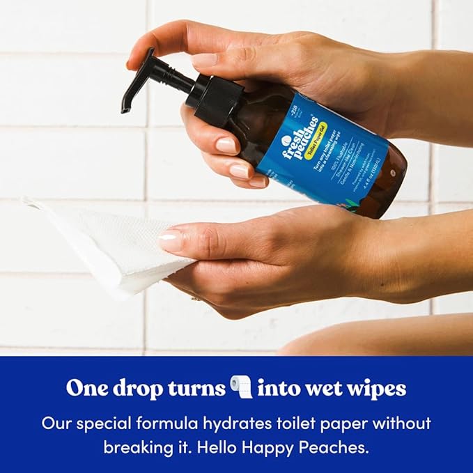 Fresh Peaches Toilet Paper Gel Wet Wipe Alternative - Flushable Eco-Friendly Toilet Paper Spray (Blue Pocket Starter w Pocket and Refill)