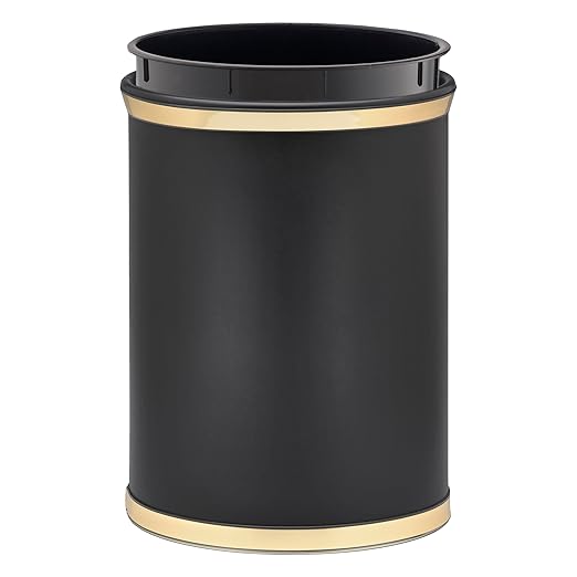Kraftware Sophisticates Oval Wastebasket with Plastic Liner Adding Classic Style to The Bathroom and All Other Rooms in The Home or Office 13 Quart Capacity Black with Gold Trim