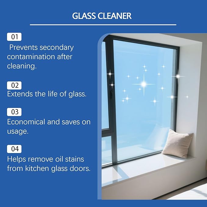 Streak-Free Glass Cleaner - Remove Fingerprints Water Spots &amp Stains Quick-Drying Formula(3pcs)
