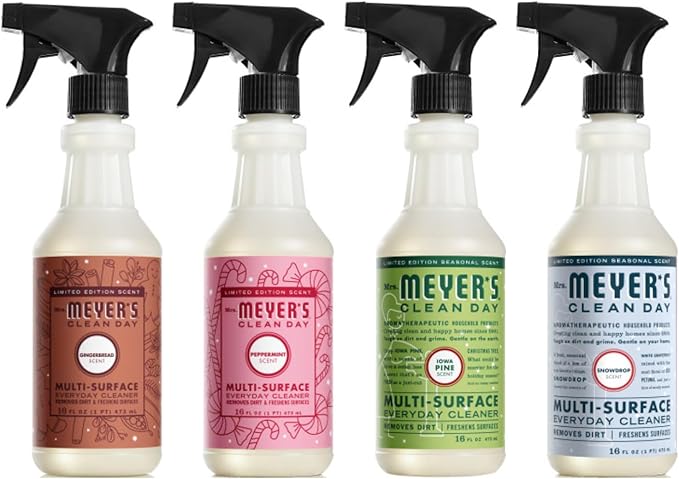 Mrs. MEYER'S CLEAN DAY Multi-Surface Cleaner 4 Pack Variety Pack Iowa Pine Peppermint Snow Drop Gingerbread 16 Fl Oz Each 1 CT