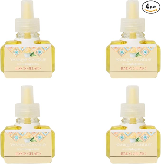 Yankee Candle ScentPlug Refill Hello Italy Collection Lemon Gelato Home Air Freshener Plug-In Refills 30-Day Continuous Fragrance (Pack of 4)