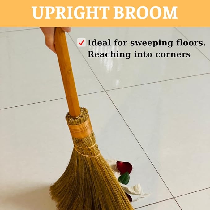 Handmade Whisk Sweeping Orange Broom - Vietnamese Straw Soft Broom - Brooms Decorative 12.2 Width 28.35 Length