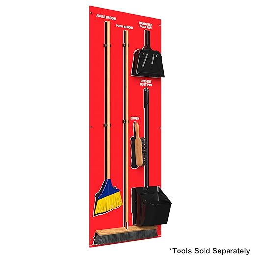 Clean &amp Sweep 5S Shadow Board/Wall Mount Broom Holder 68 x 30 Board 5S Cleaning Station - Board Only Tools Sold Separately Made in The USA by AccuformNMC Red/Black PSB714RDBK