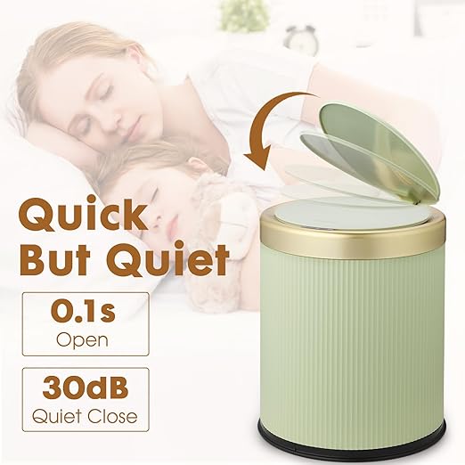 Smart Touchless Bathroom Trash Can 2.8 Gallon Automatic Motion Sensor Rubbish Can with Lid Electric Small Garbage Bin for Kitchen Office Toilet Bedroom -Green