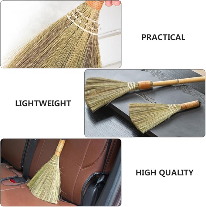 LIFKOME 2Pcs Indoor Grass Broom Whisk Broom Thai Handle Broomstick Sweeping Cleaning Tool Asian Handmade Craft Broom for Home Kitchen Bedroom
