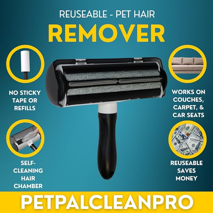 Premium Pet Hair Remover for Couch Furniture &amp Car | Reuseable Strong Self-Cleaning Lint Roller | Modern Black &amp White Design– PetPalCleanPro