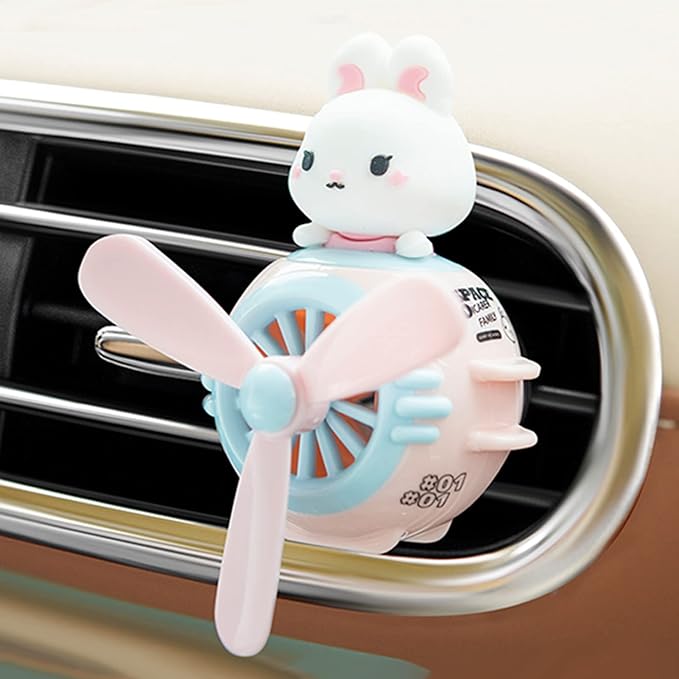 2 Pieces Car Air Fresheners Cute Rabbit and Cat Pilot Car Diffuser Propeller Air Outlet Vent Fresheners Suitable for Automotive Interior Decoration (Cat+Rabbit)