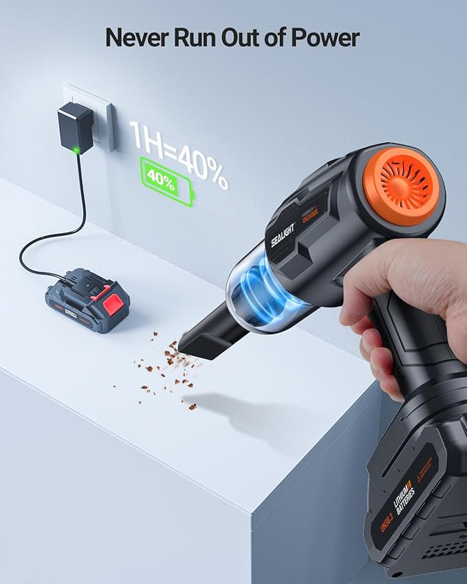 SEALIGHT Handheld Car Vacuum Wireless Portable Vacuum Cleaner with 21000pa High Power Suction Two Batteries Long Endurance 18v/120w Mini Vacuum Cleaner for Car Home Office Pet
