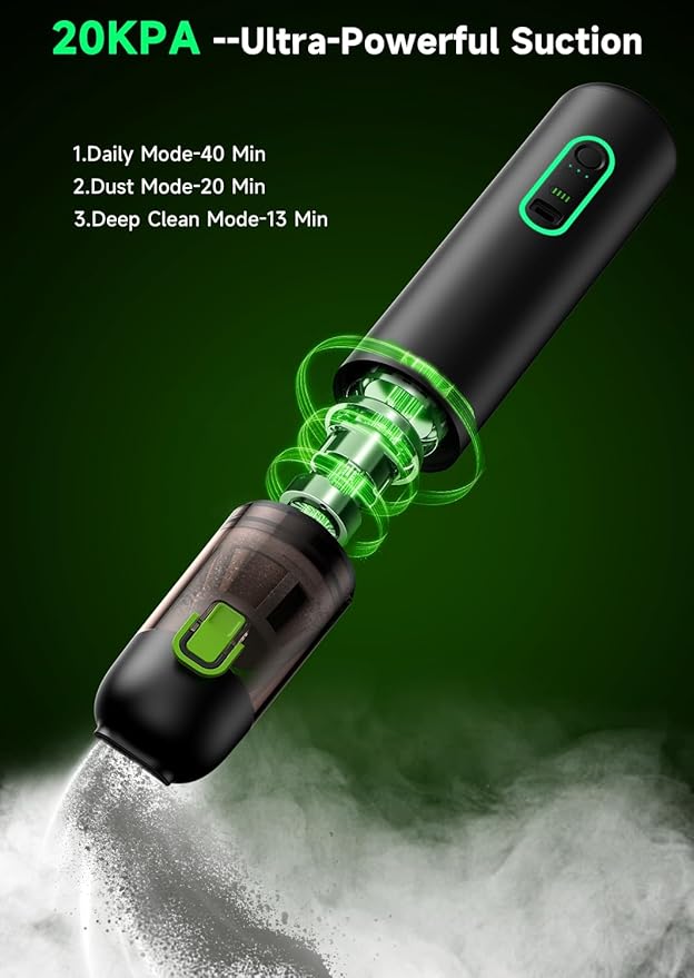 Car Vaccum Rapair VC28 Handheld Vacuum 4-in-1 Mini Vacuum Cleaner with 20000pa Suction Power Rechargeable Vacuum with 3 Suction Modes Portable Cordless Vacuum for Car Home Office Desk Keyboards