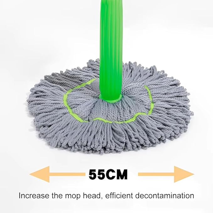 Spin Mop with Self-Wringing System 360° Swivel Stainless Steel Handle &amp Ultra-Absorbent Bamboo Fiber Mop Head No Wash Lazy Mops Wet and Dry - Lightweight &amp Compact (1 mop + 2 Heads)
