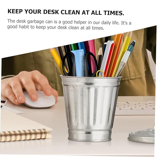4pcs Mini Metal Desk Trash Can Small Wastebasket for Desktop Desk Trash Bin Can Mini Table Storage Jar