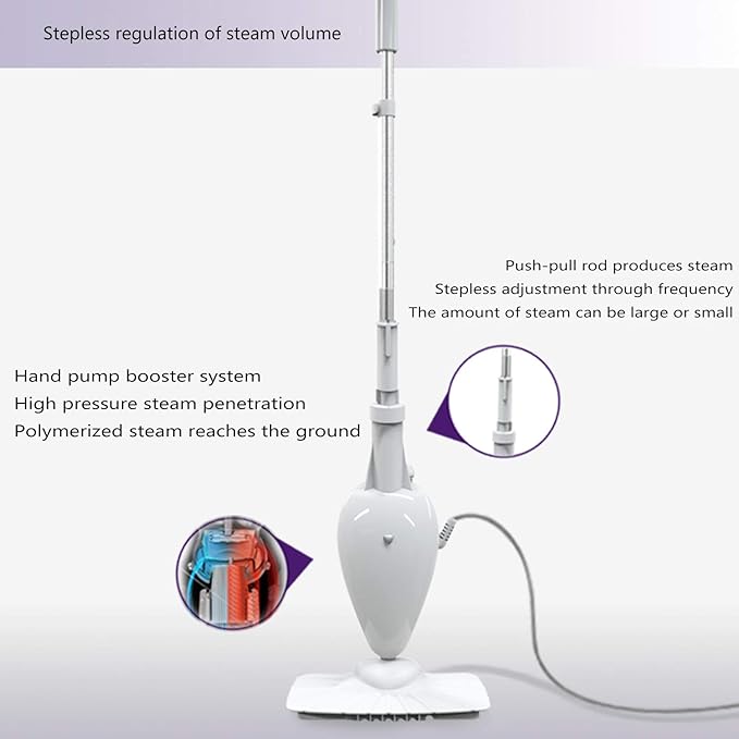 Steam Mop High-Temperature Cleaning Sweeping and Mopping Two-in-One Rechargeable Scrubbing Mop with 2 Washable Microfiber Mop Pads White (White)