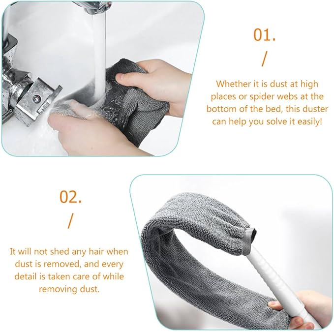 Retractable Microfiber Duster with Telescopic Handle Bendable Gaps Dust Cleaner Under Bed and Furniture Includes 1 Washable Cloth for Home Cleaning