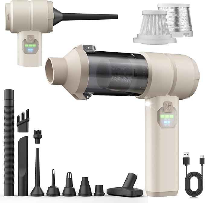 Car Vacuum Handheld Car Vacuum Cleaner Cordless with Brushless Motor 20000PA Suction High Power Rechargeable Vacuum Cleaner &amp Air Duster 4-in-1 Portable Mini Hand Vacuum Blower with LED Display
