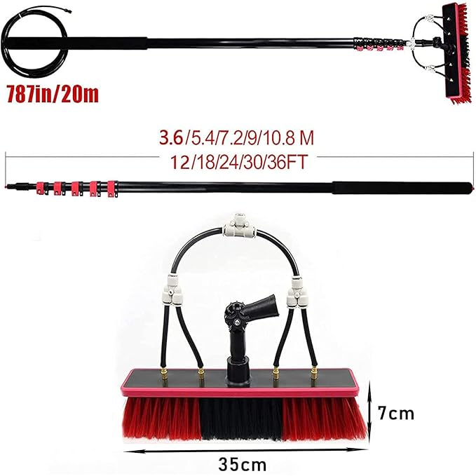 Window Cleaning Rod 3.6-12 M Water Fed TelescopicBrush.Water/Hose Delivery Pole Window Cleaning Brush Unit Telescopic Window Cleaning Kit (5.4M/18FT)