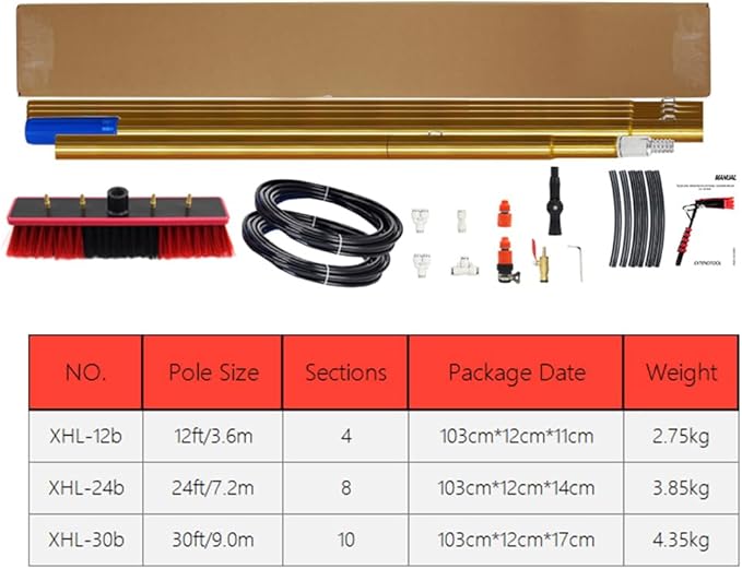 Window Combination Poles Cleaning Brush with 4 Water Outlets Extension Pole Cleaning Tool Washing Brush for Window Glass Wall Water Fed Window Telescopic Pole Cleaning Brush Gold 3.6m