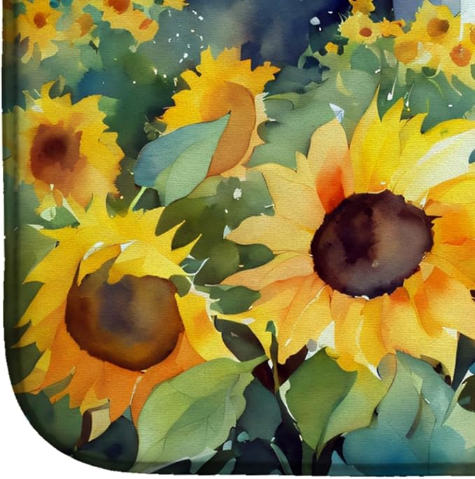 Caroline's Treasures DAC1616DDM Sunflowers in Watercolor Dish Drying Mat Absorbent Dish Drying Mat Pad for Kitchen Counter Dish Drainer Mat for Countertop 14 x 21 Multicolor