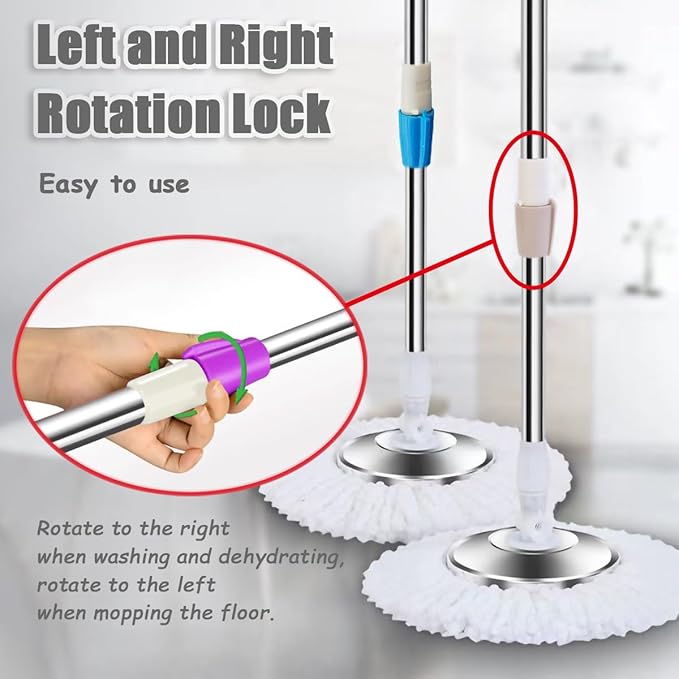 Extended Spin Mop Replacement Handle Upgraded 60 inch 360 Degrees Rotating Telescopic Replacement Mop Stick with Stainless Steel Disc for Spin Mop Bucket Cleaning System(Blue)