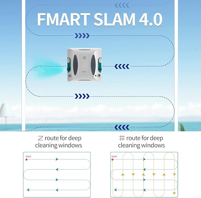 FMART W6 Window Cleaner Robot Double-Sided Spray Water 3800Pa Strong Suction Smart Window Cleaning Robot APP&ampRemote Control Robot Suitable for Outdoor/Indoor High Rise Windows