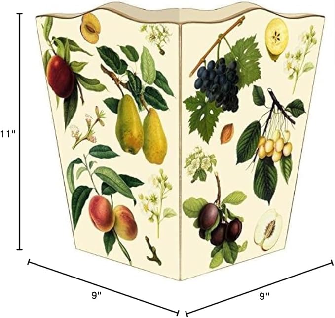 Marye-Kelley-Fruit on Ivory Wastepaper Basket Decoupage Wood Decorative Wastebasket for Kitchen Bathroom Bedroom Living Room Handmade Made in The USA