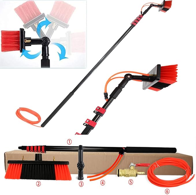 Outdoor Window Cleaner Brush Solar Panel Cleaning Tool Washing Tool Tall Window Glass Cleaning Poles Telescopic Water Fed Brush Window Washer Wand Aluminum Outdoor Cleaning Brush