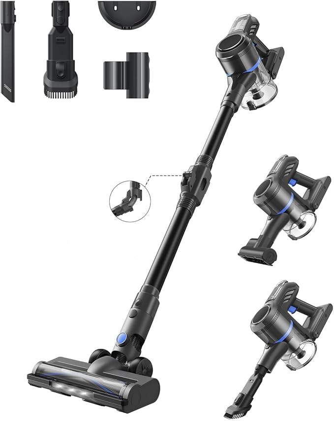 MOVA J30 Cordless Vacuum Cleaner144AW Powerful Suction 180° Folding Tube Cleans Corners 4-in-1 Stick Vacuum 60Min Runtime Anti-Tangle Brush with Lights Deep Clean Pet Hair Hard Floor Carpet