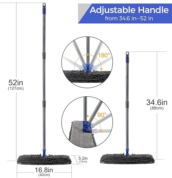 MASTERTOP Microfiber Dust MopDouble-Sided Flat Mops for Hardwood Floors with 4 Reusable Mop Pads Floor Mops with Stainless Steel Handle and Extension Cleaner for Hardwood Vinyl Laminate Tile