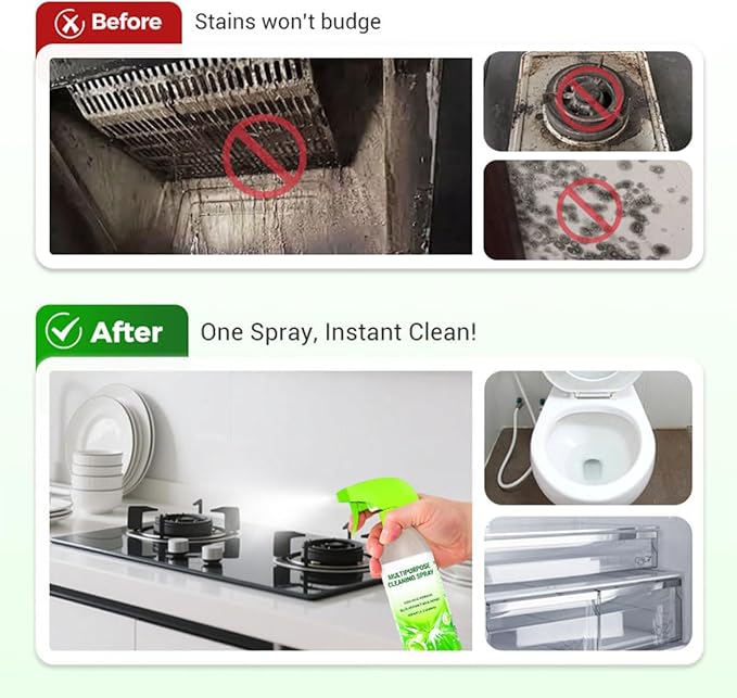 Household Powerful Multipurpose Cleaning Spray All-Purpose Household Cleaners Plant-Based Power Cleaner Liquid Spray for Kitchen Bathroom (1PCS)