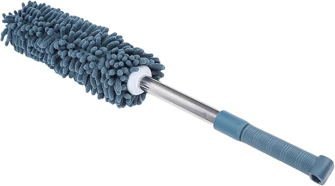 Telescopic Duster with electrostatic adsorption Soft 60 to 80 cm Washable with Flexible Corner Brushes for Easy dust Removal (Navy Blue)